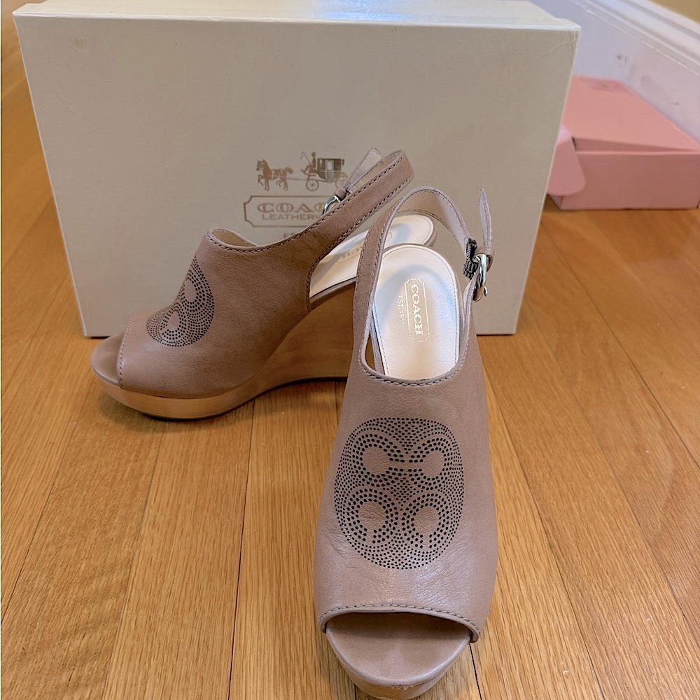 Coach Brown Wedge Peep-Toe Shoes